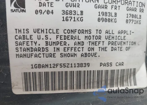 2005 Saturn Ion 2 from USA, damaged, VIN 1G8AN12F55Z113839